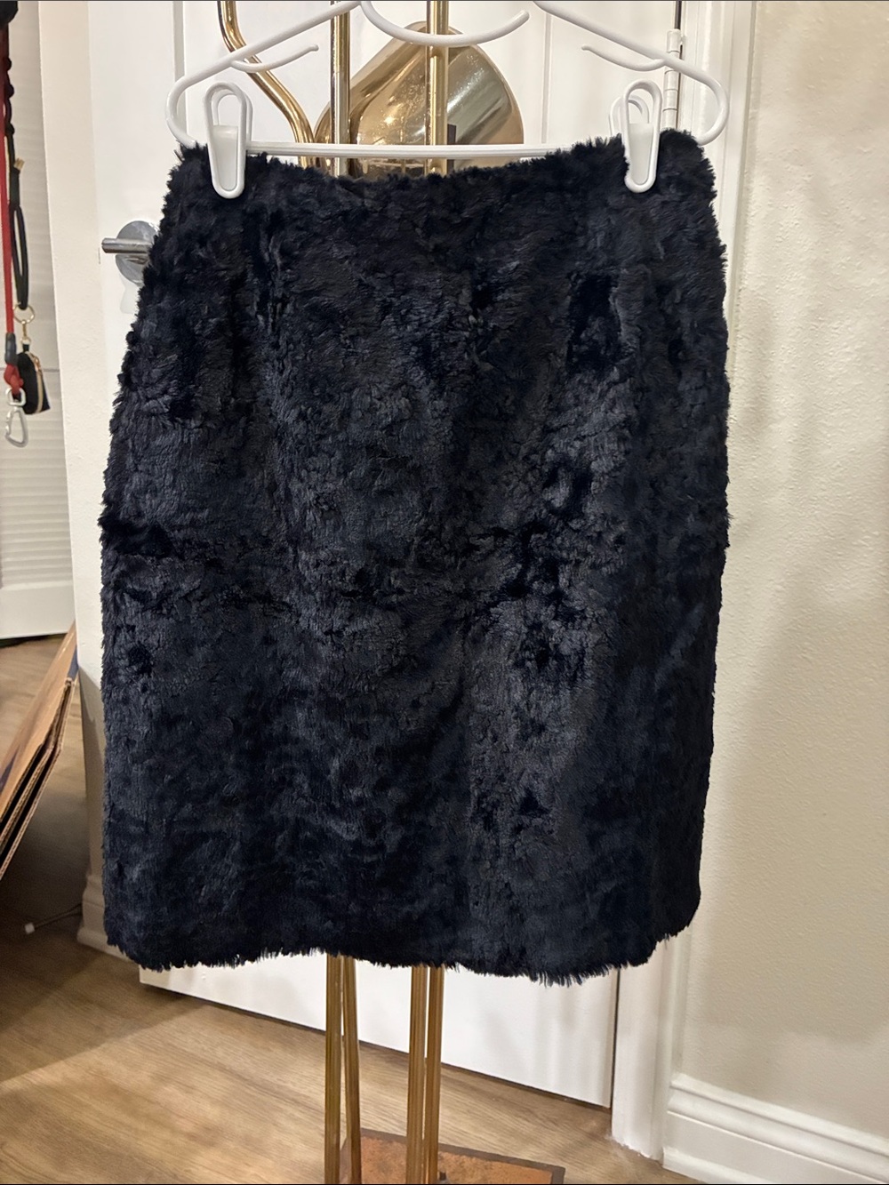 Norma Kamali Black Faux Fur Mini Skirt Vintage XS